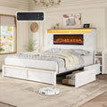 Queen Fireplace Platform Bed with Headboard 4 Drawers RGB LED Charging