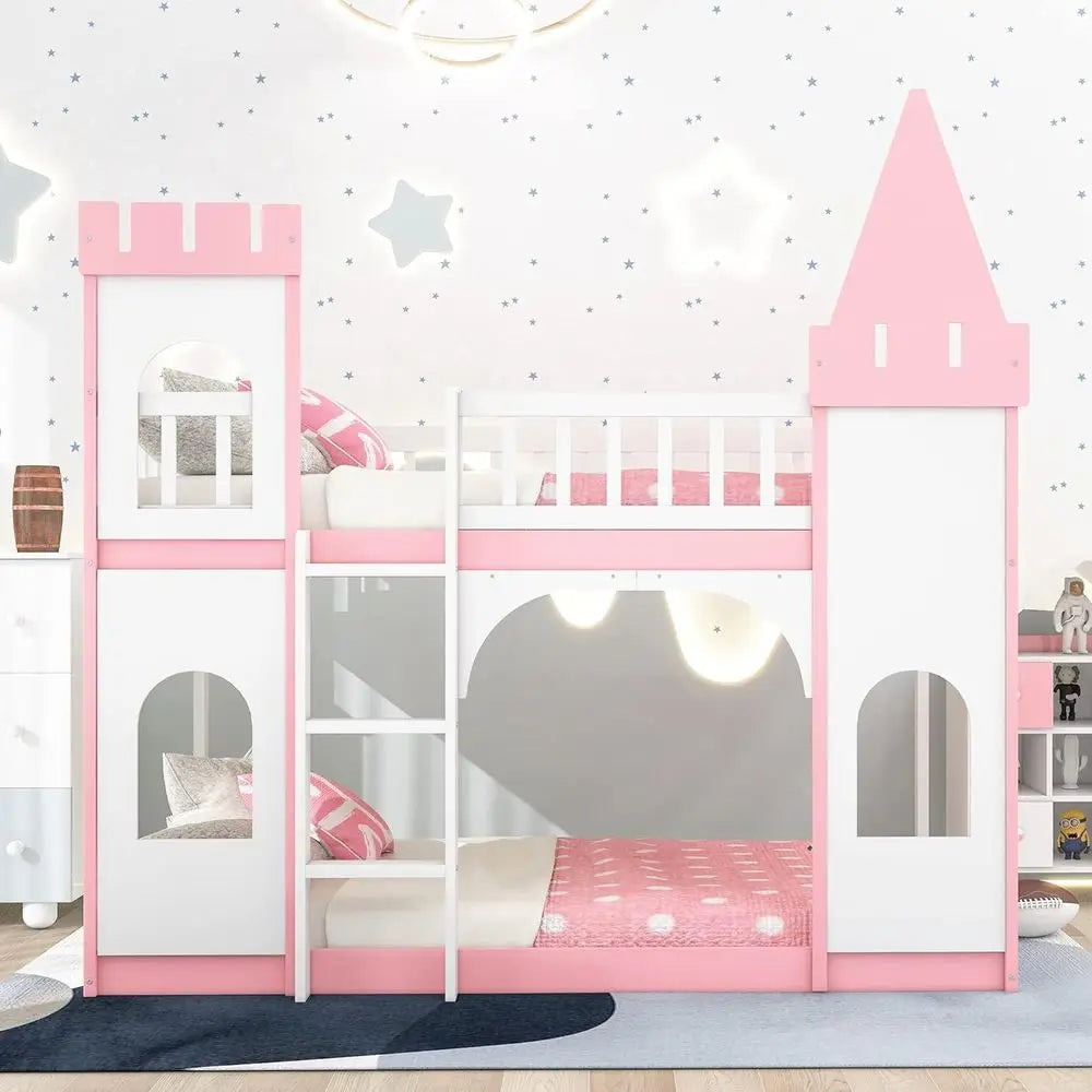 Pink Castle-Style Twin Low Loft Bed