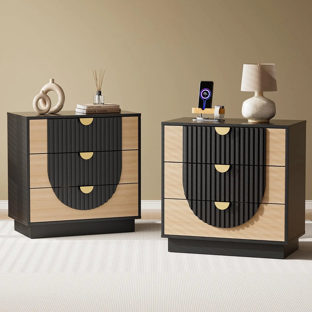 3 Drawer Nightstand with Charging Station