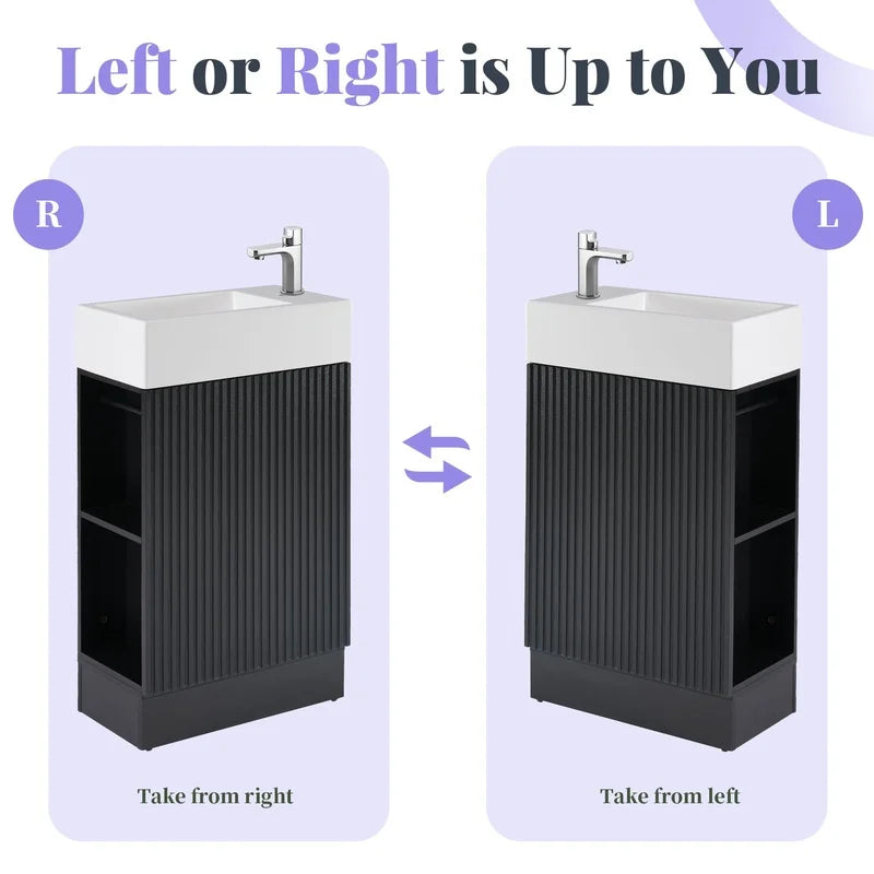 18.6" Black Bathroom Vanity with Sink and Two-Tier Shelf