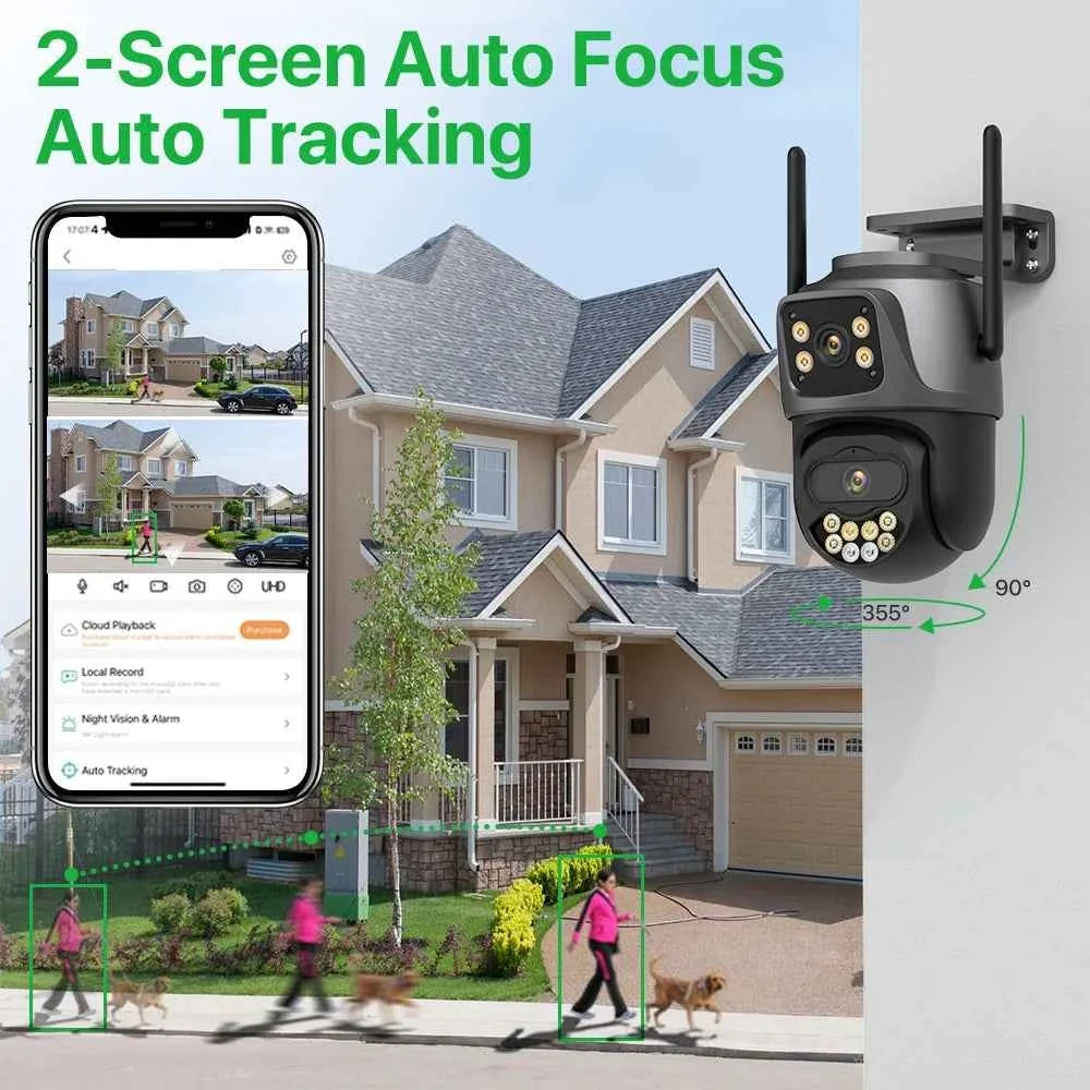 External Wifi PTZ Camera Dual Lens 4K 8MP HD Outdoor IP Camera 4MP Auto Tracking