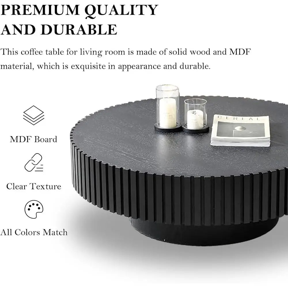 Round Handcrafted Wooden Drum Coffee Table