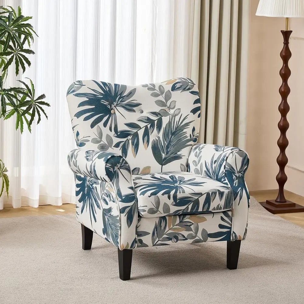 High Back Upholstered Fabric Button Sofa Chair