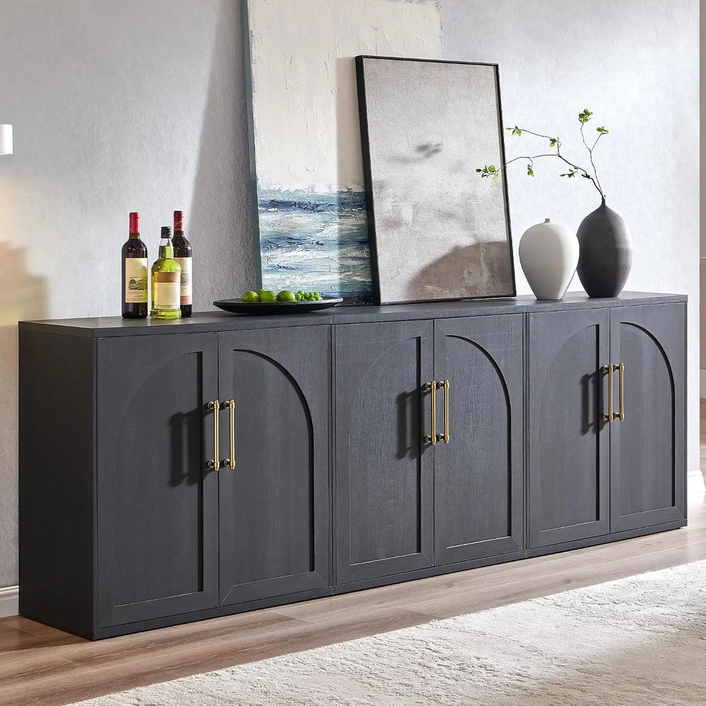 Fluted Arched Door Sideboard Set of 3, Accent Cabinet with Adjustable Shelf, Wood Storage for Dining & Living Room, Customized