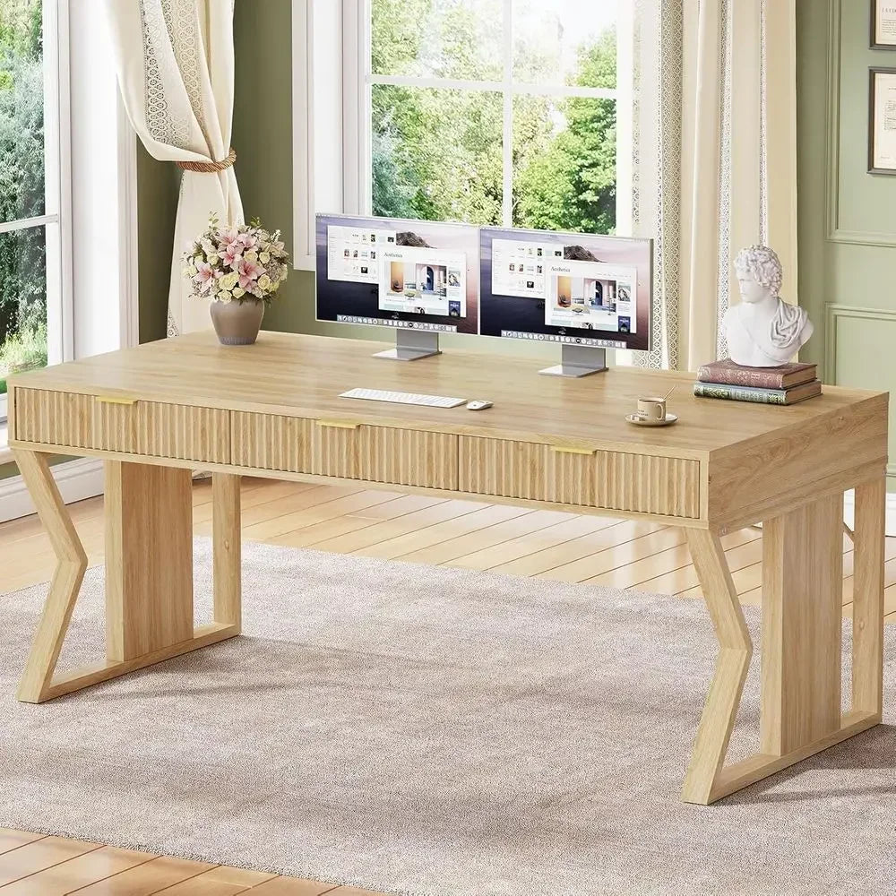 55-inch Natural Oak Executive Home Office Desk