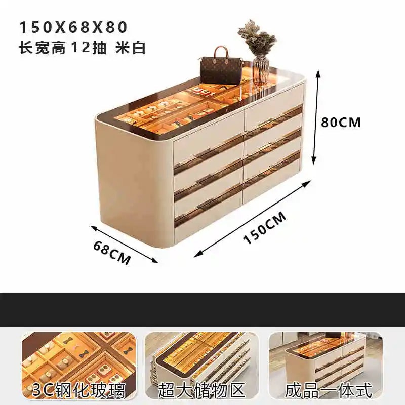 Wooden wardrobe island chest drawers jewelry storage with LED
