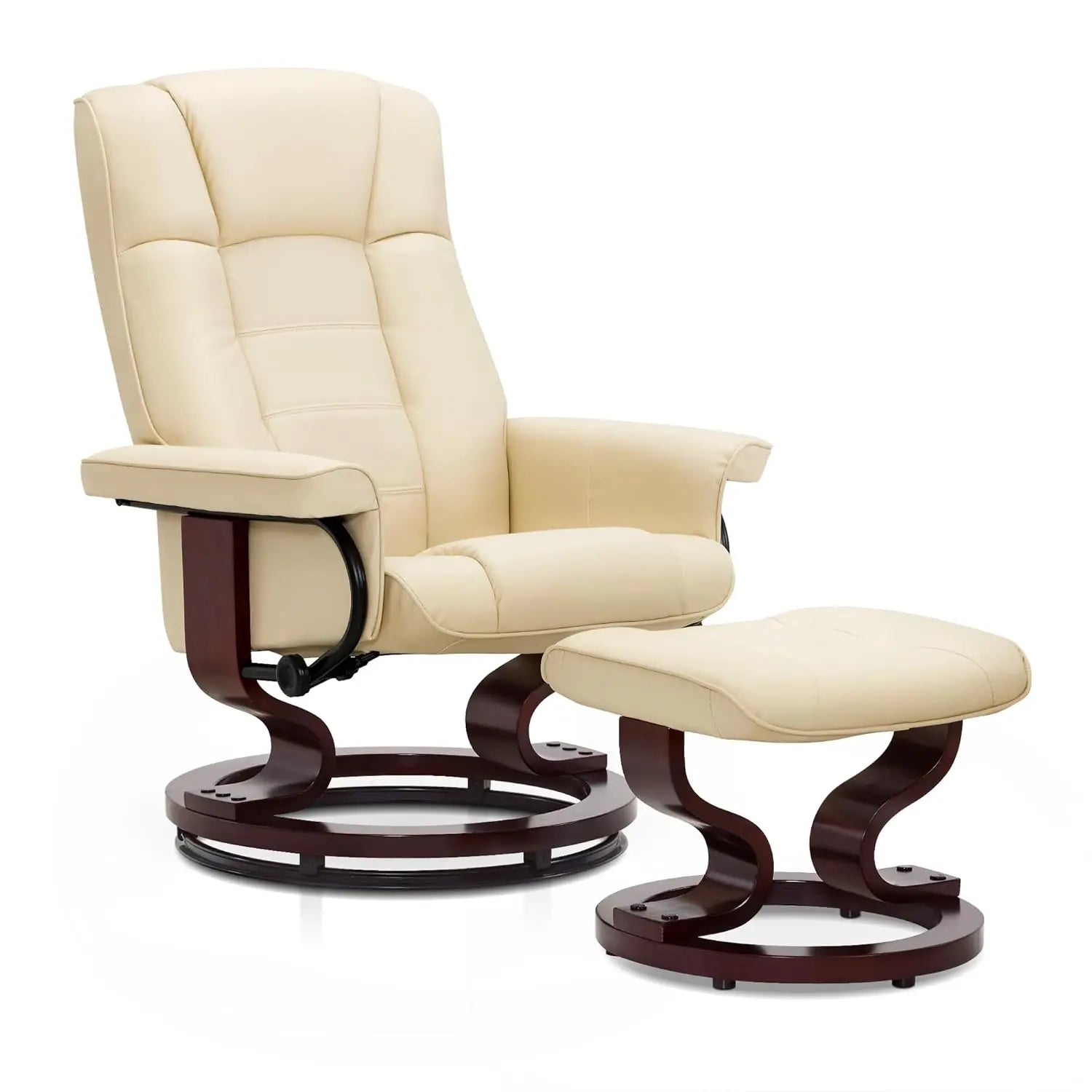 Faux Leather Chair Set, Manual Swivel Recliner with Ottoman