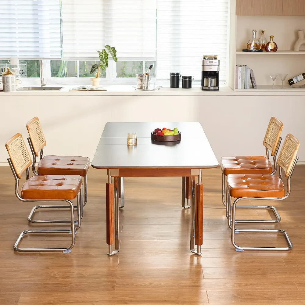 Faux Leather Rattan Dining Chairs 4