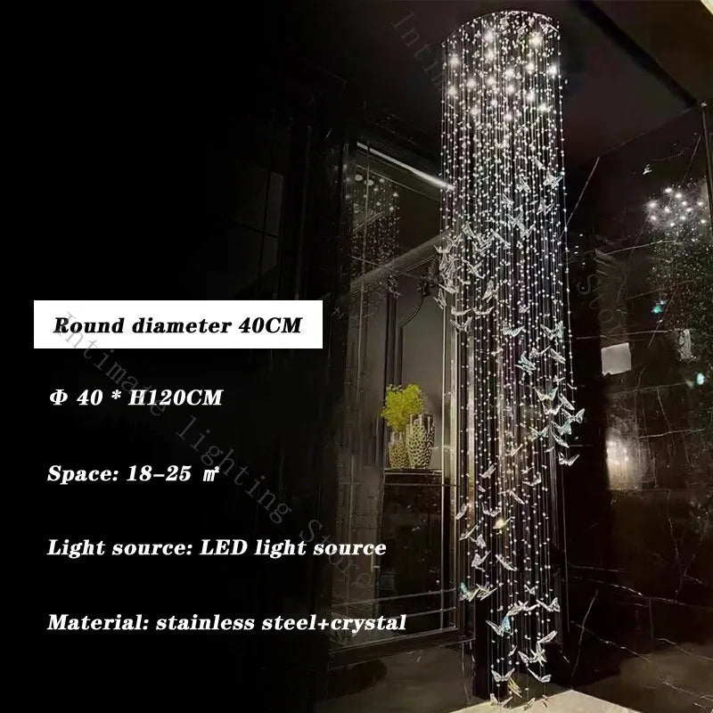 Crystal Multi-Head Long Chandelier