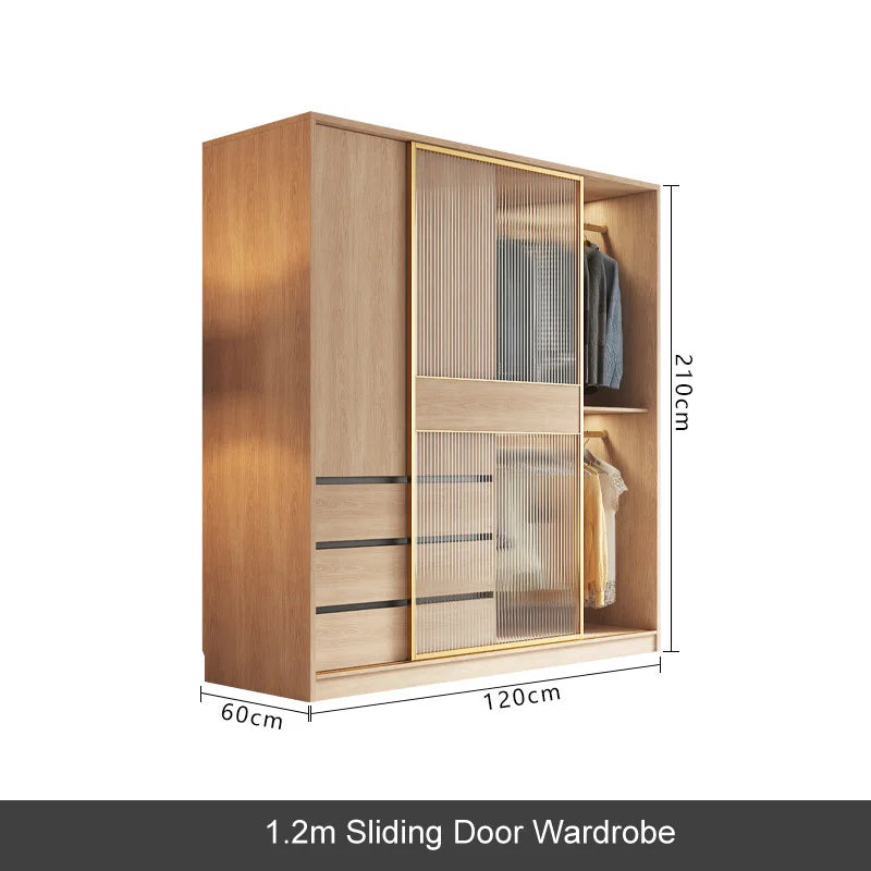 Closet Tempered Glass Wooden Modern Latest Design Bedroom Furniture Cloth Storage  Sliding Door Wardrobe