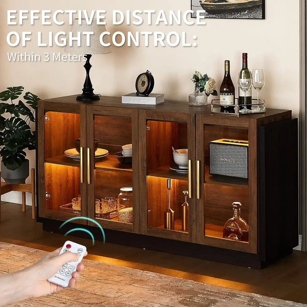 64"  Barnwood Brown Glass-Door Sideboard