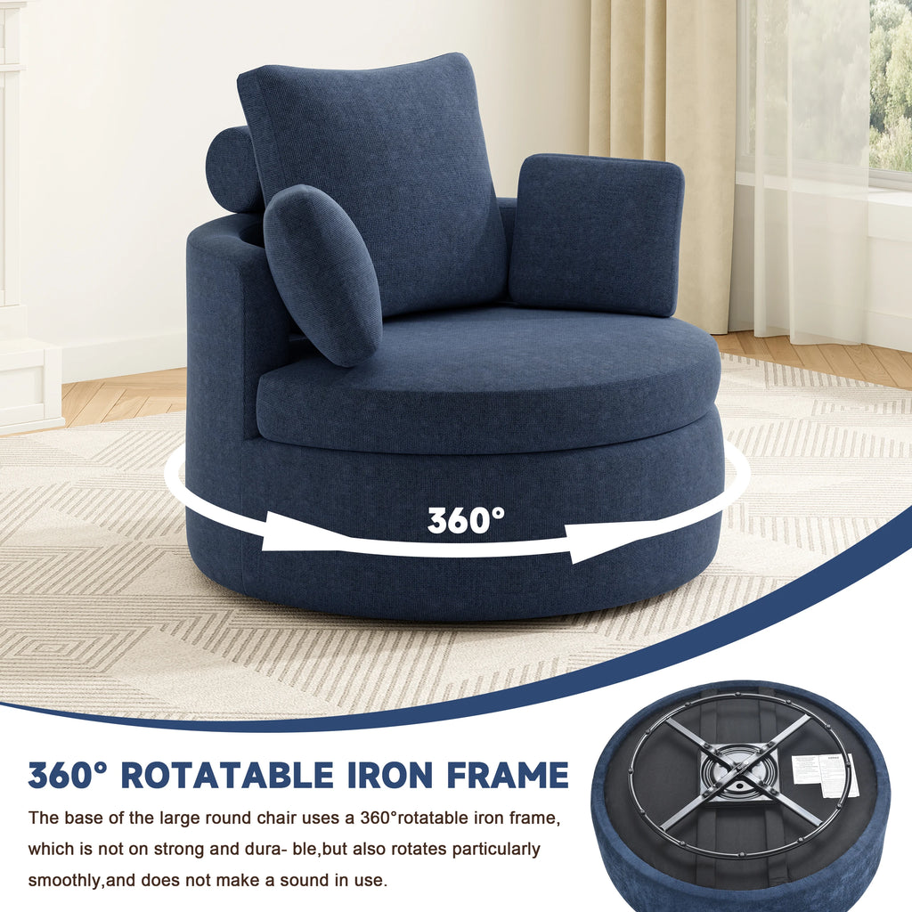 Oversized Swivel Barrel Chair with Storage Ottoman
