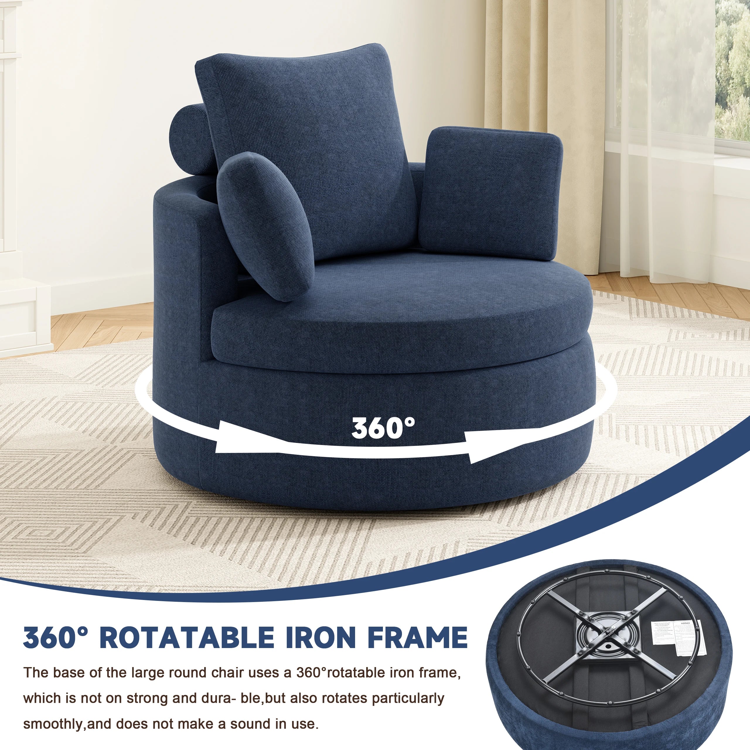 Oversized Swivel Barrel Chair with Storage Ottoman