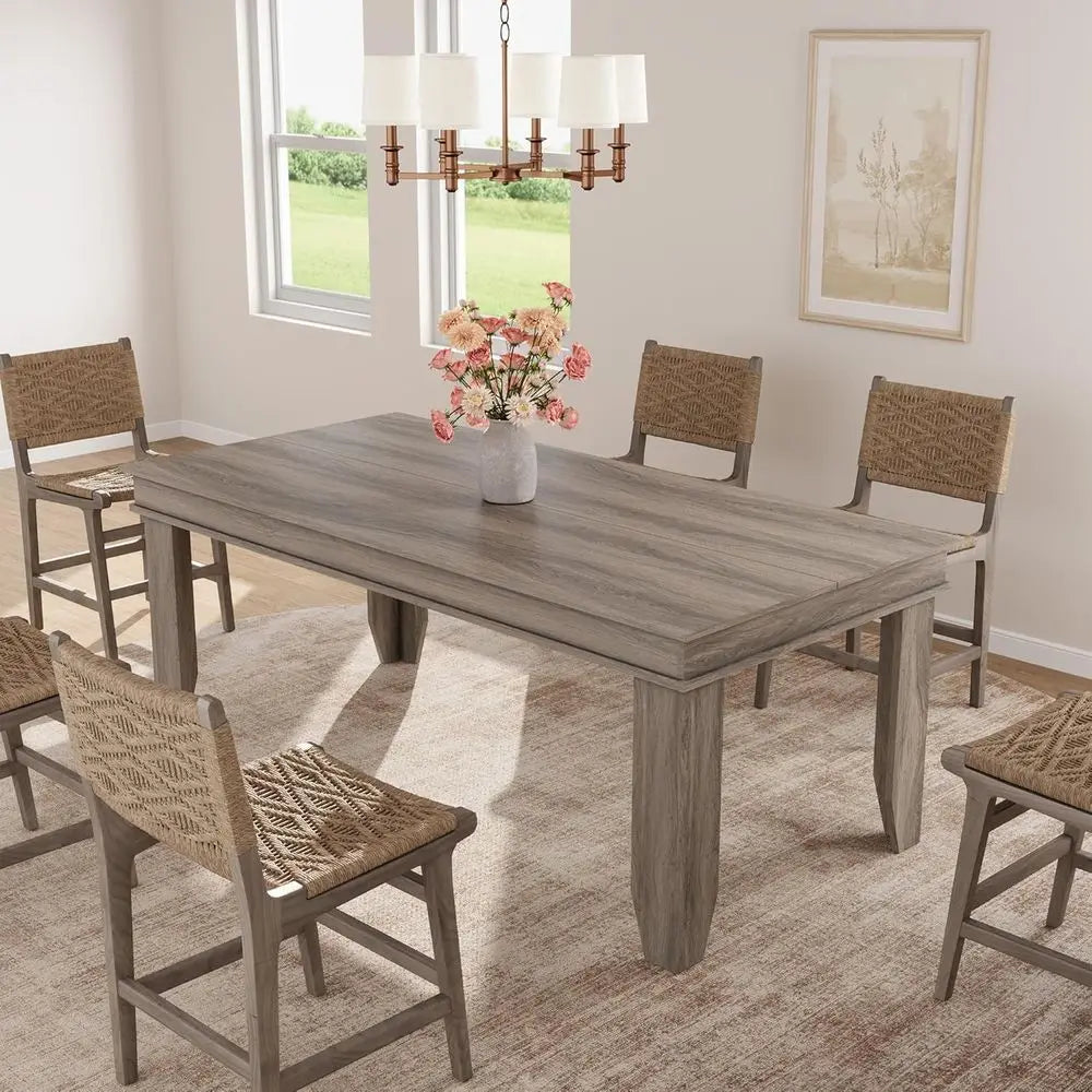 Sturdy Wooden 71 Grey Walnut Dining Table for 6-8 People