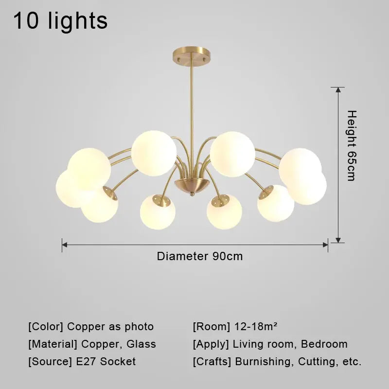 Modern Real Copper Glass Ball Ceiling Chandelier