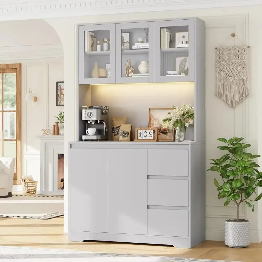 Kitchen Cabinet,LED Lights and Charging Station