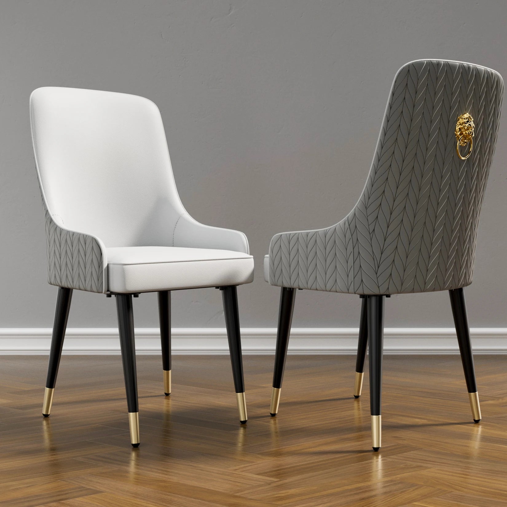Modern PU Leather Set of 2 Dining Chairs with Metal Legs