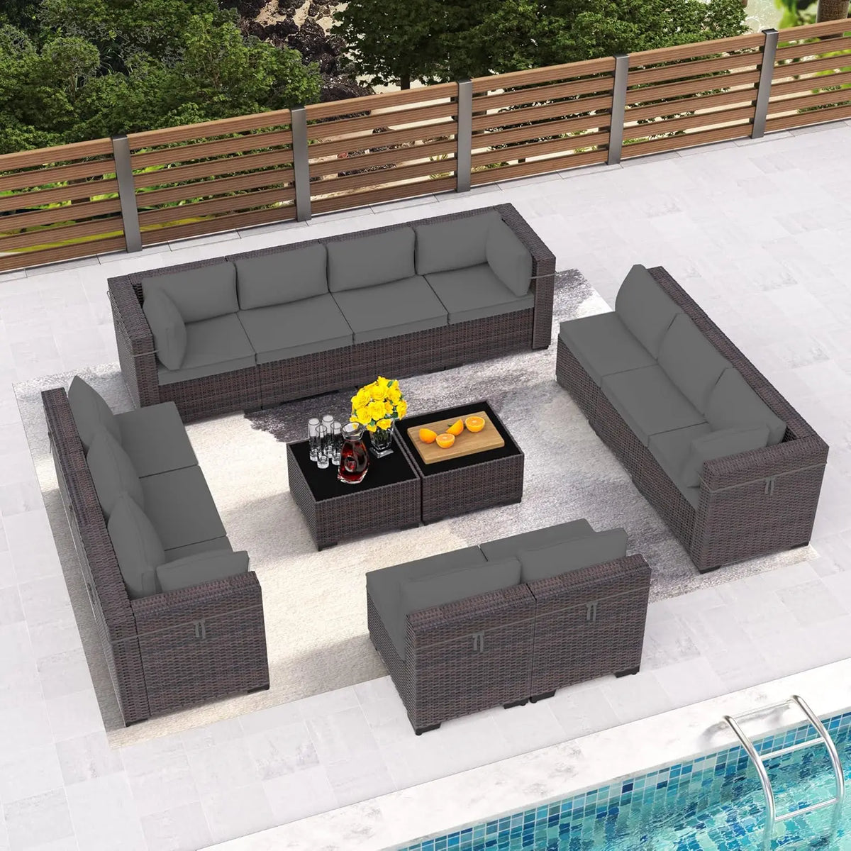 14 Pieces Patio Set, Sectional Furniture Rattan Wicker Set