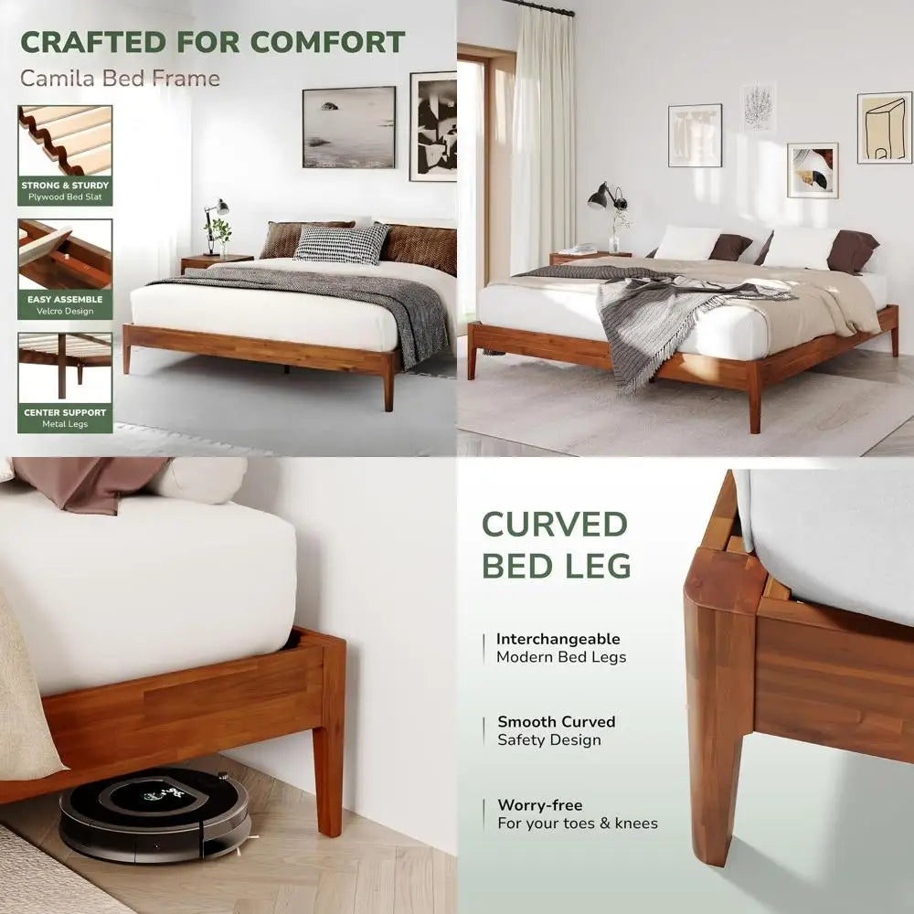 Japanese-Inspired 14 Queen Bed with Wooden Slats, No Box Spring Required, Modern Design, Easy Assembly