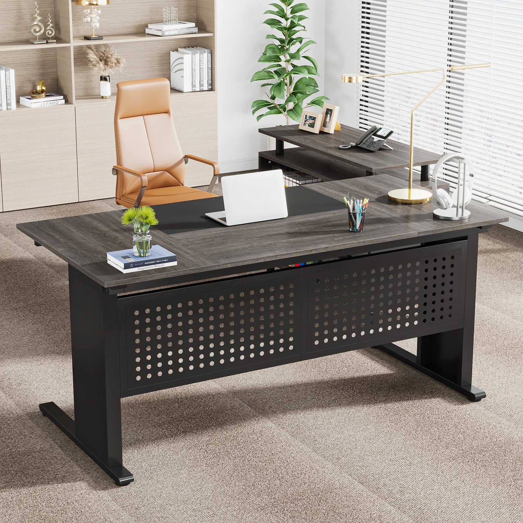 Executive Desk with File Cabinet