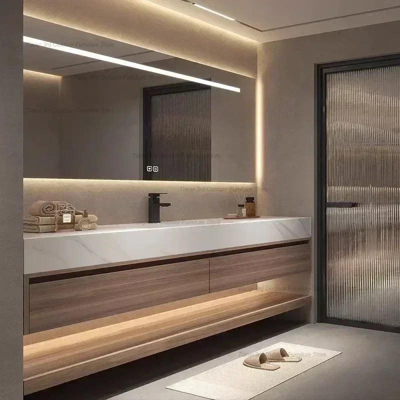 Rock Panel Bathroom Cabinet Vanity with Sink Mirror