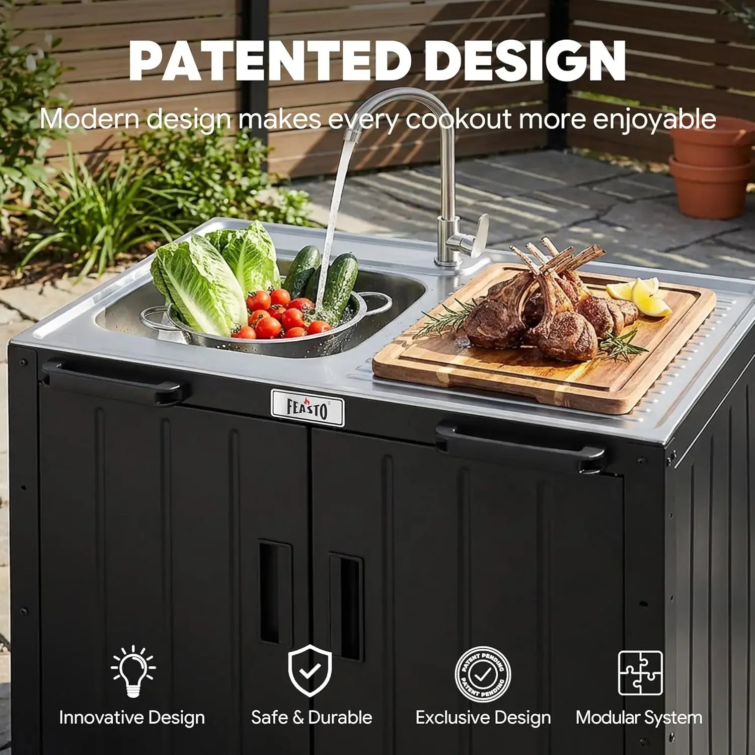 Outdoor Kitchen Island with Stainless Steel Sink and Storage Cabinet