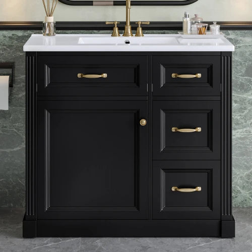 36 Inch Bathroom Vanity with Sink, Cabinet with 4 Drawers,