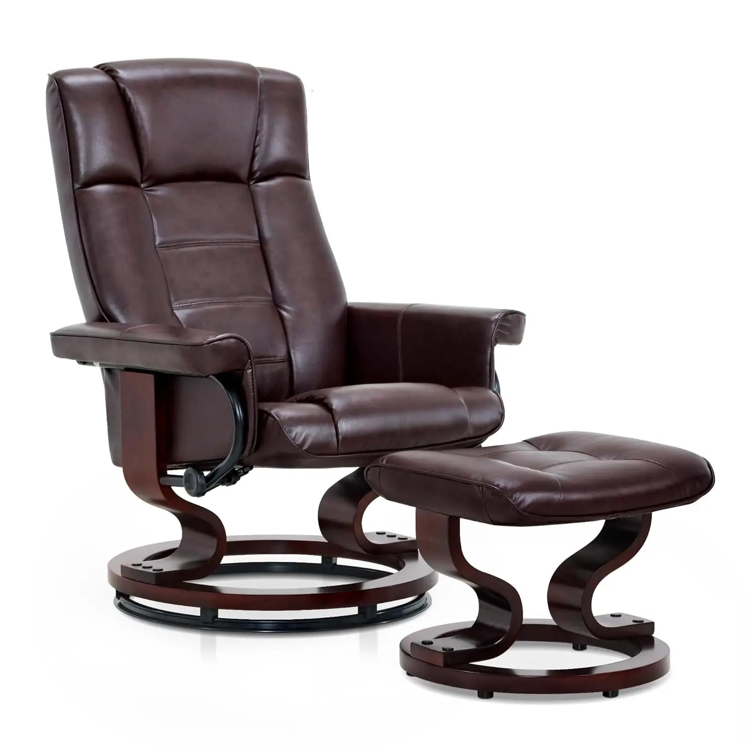 Faux Leather Chair Set, Manual Swivel Recliner with Ottoman