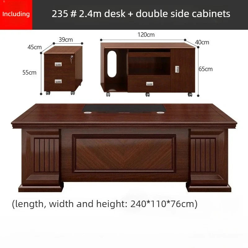 Executive Office Desk Solid Wood Manager Desk with Side Cabinet