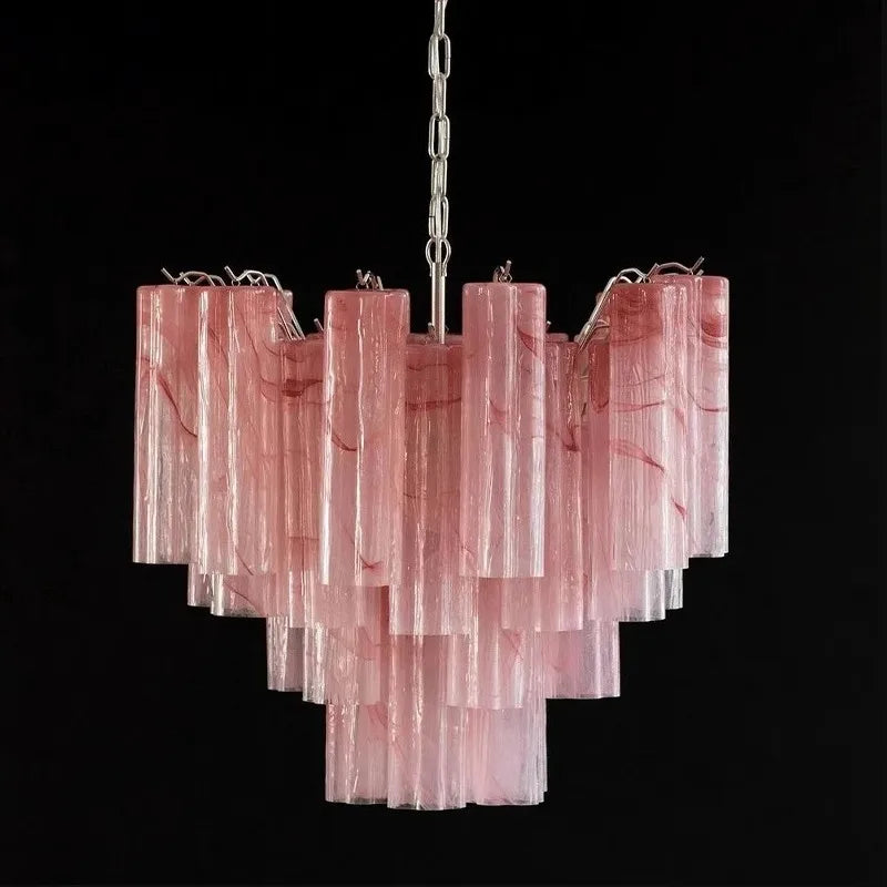 Art Deco Stained Glass Tube Chandeliers