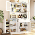White Kitchen Storage Cabinet with 4 Doors & Adjustable Shelves