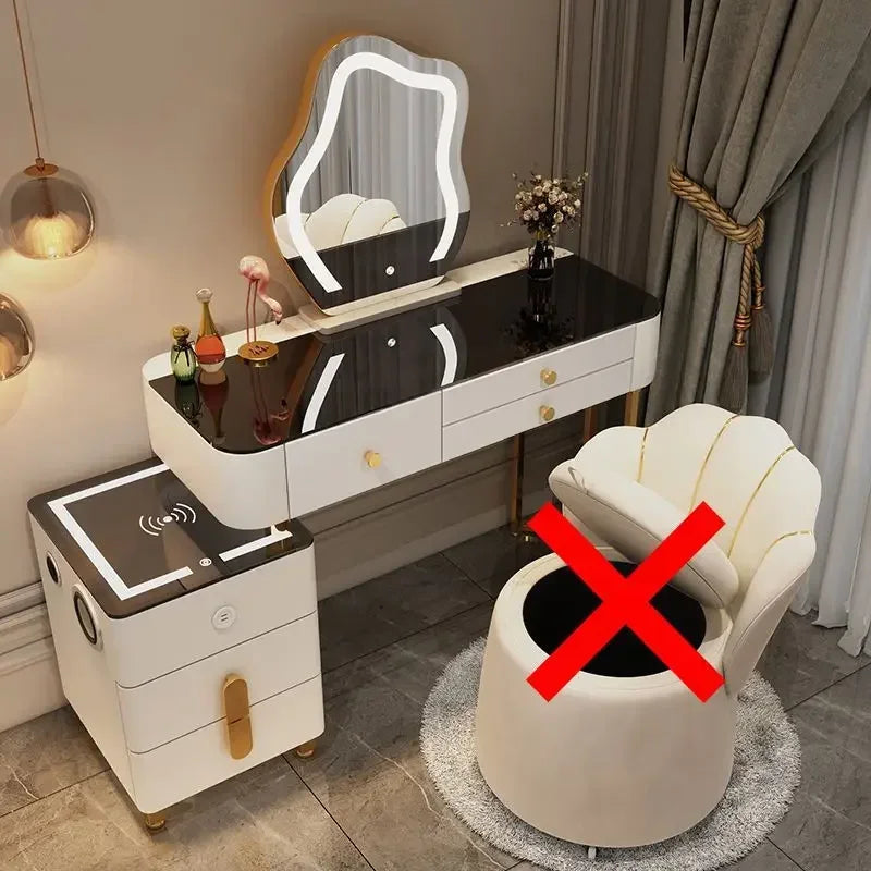 Nordic Glass Luxury Dressing Vanity Table with Smart Wireless Charging
