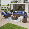 7 Piece Patio Set Wicker Rattan Sectional Sofa Set with Coffee Table