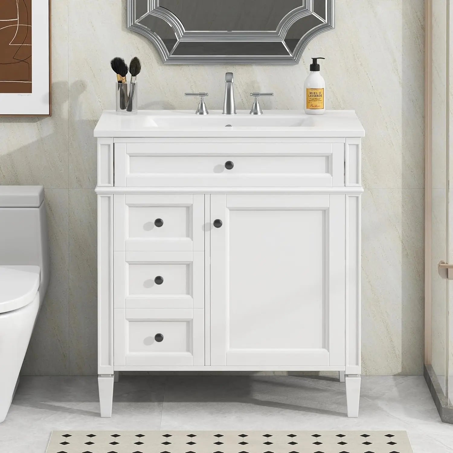30" Bathroom Vanity Ceramic Sink Modern Freestanding Storage