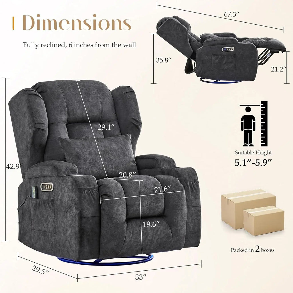 Power Swivel Rocker Recliner Chair with Massage & Heat