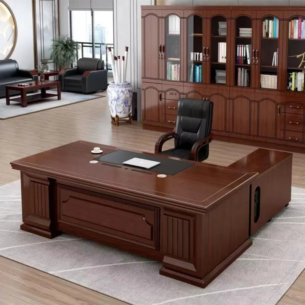 Executive Office Desk Solid Wood Manager Desk with Side Cabinet