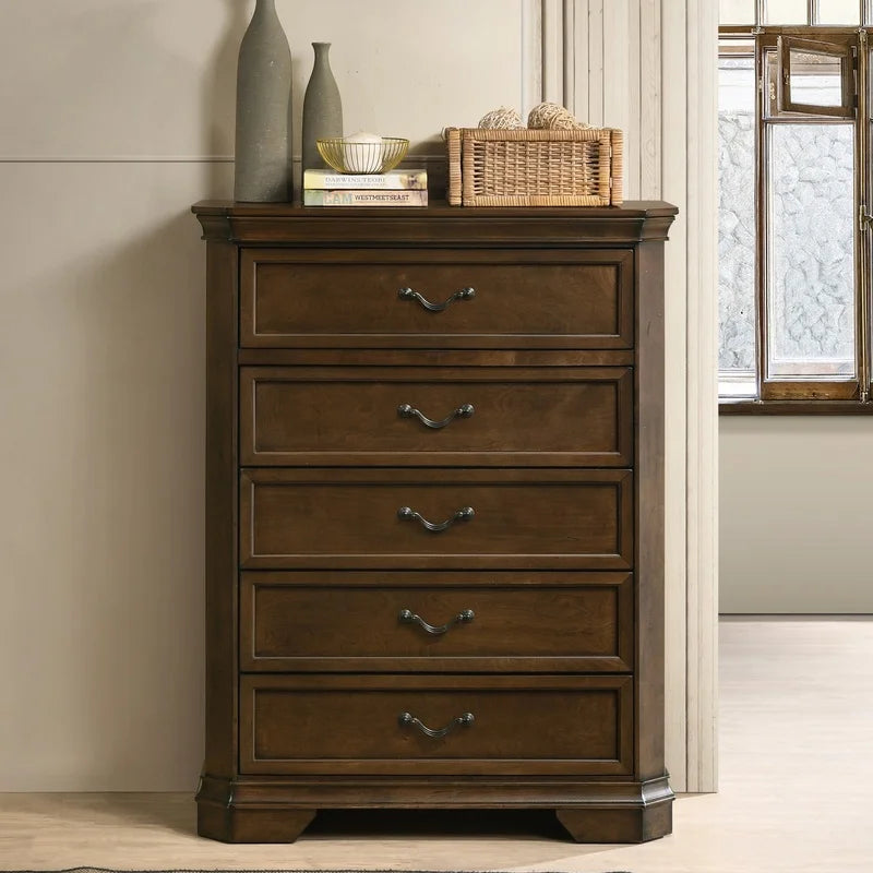 Traditional Wood Queen Bed Set with Dresser Mirror Nightstand Chest