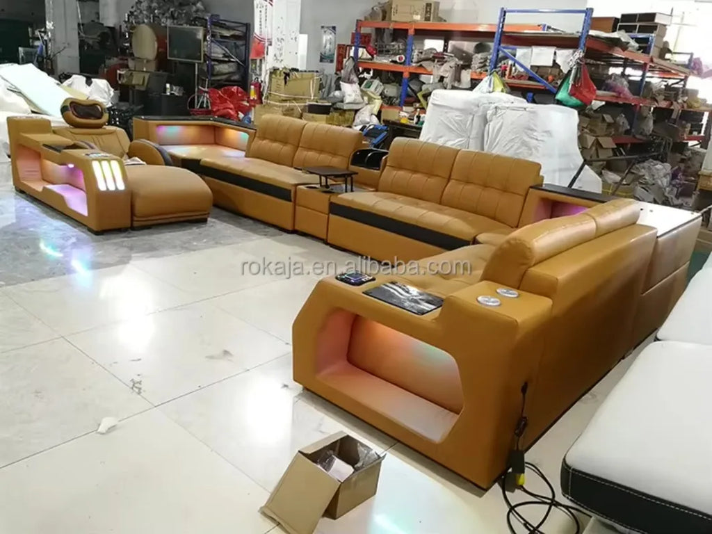Light Emitting Smart Sofa Massage Leather Sofa