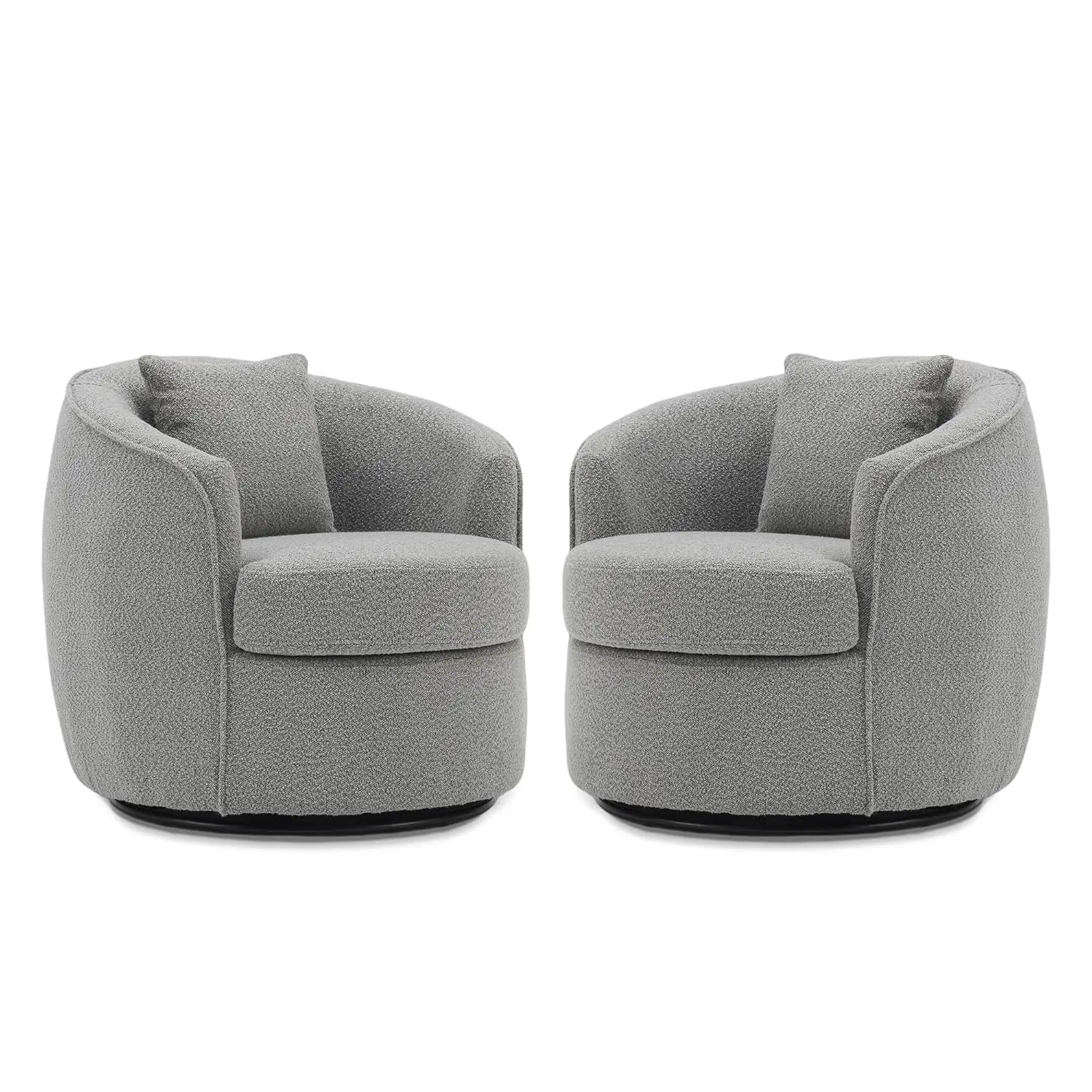 2pcs Upholstered Boucle Barrel Swivel Accent Chair with Pillows