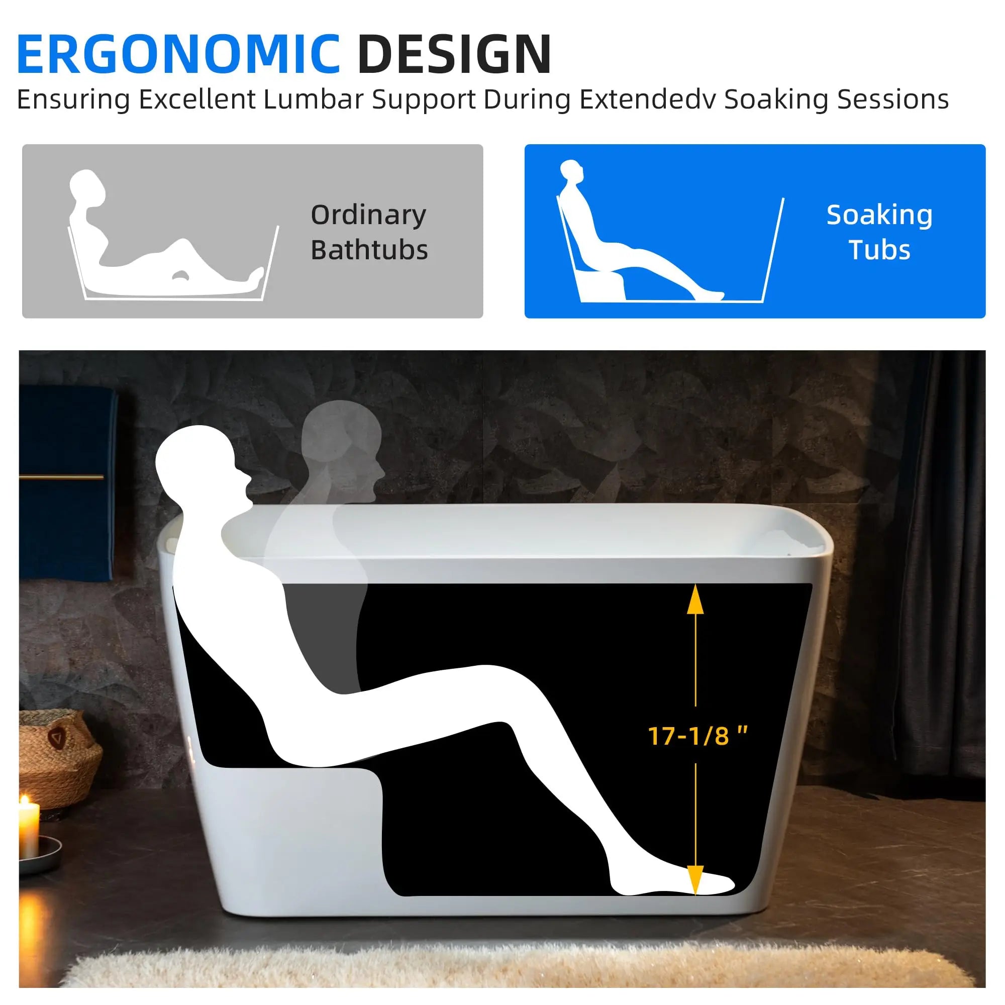 Acrylic Freestanding Square-shape Japanese Soaking Hot Tub