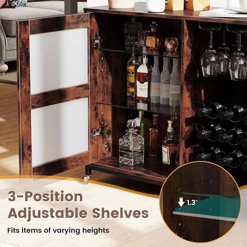 Wine Bar Cabinet with Wheels