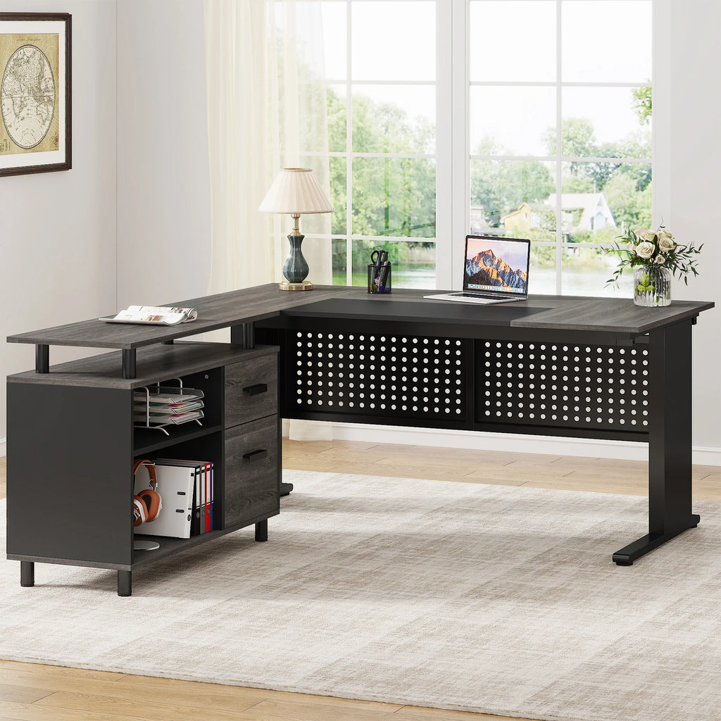 63 Inch Executive Desk with File Cabinet, Computer Desk with Drawers