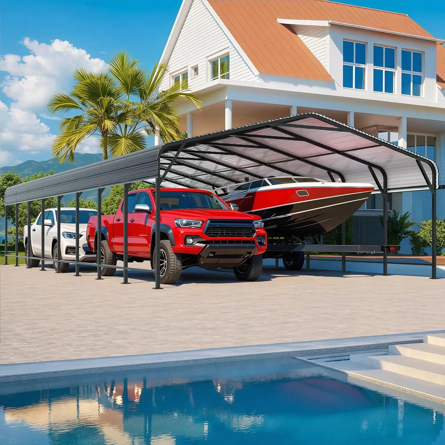10x15~20x40FT Multi-Size Metal Carport w/ Enhanced Base