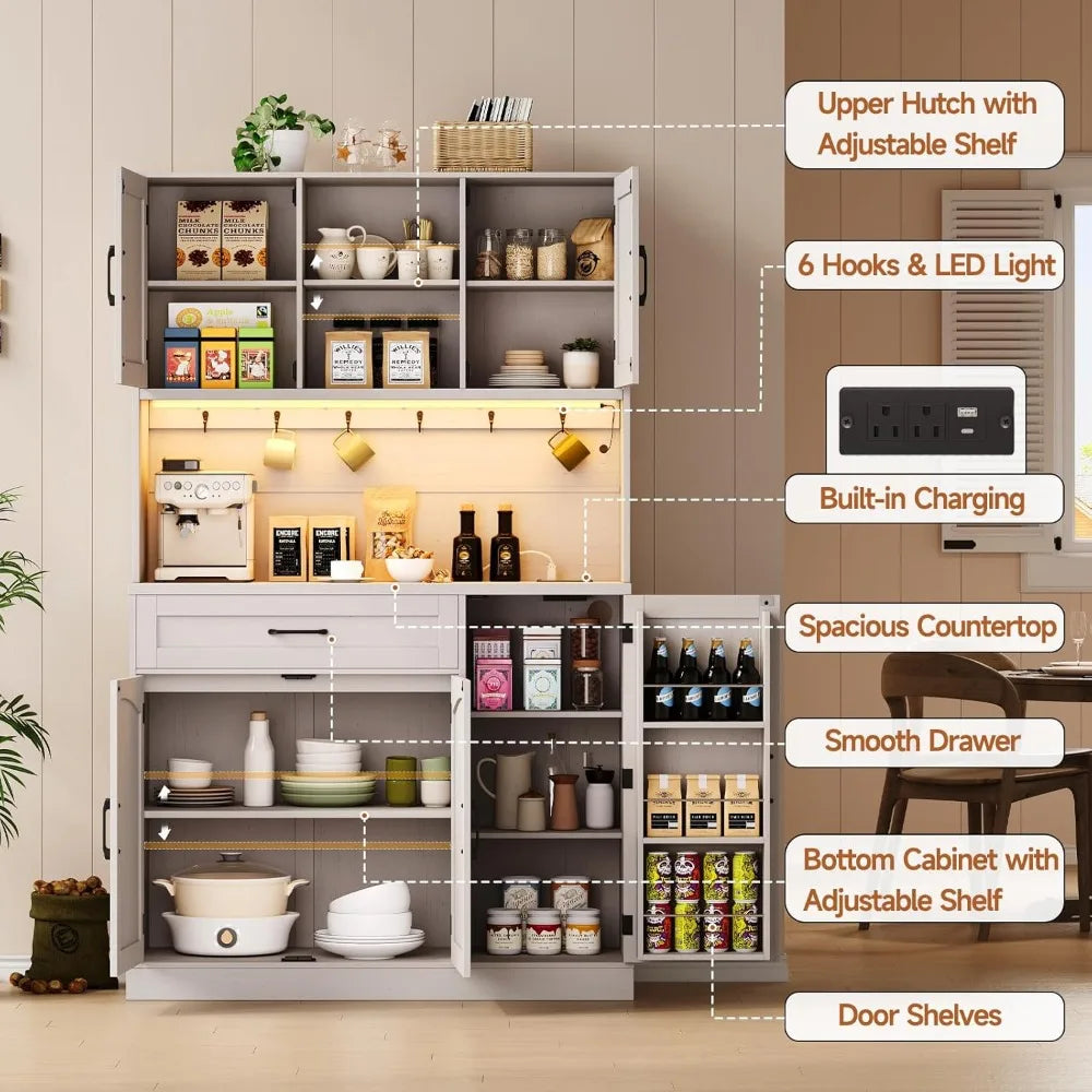 Kitchen Storage Cabinet with LED Lighting and Outlet