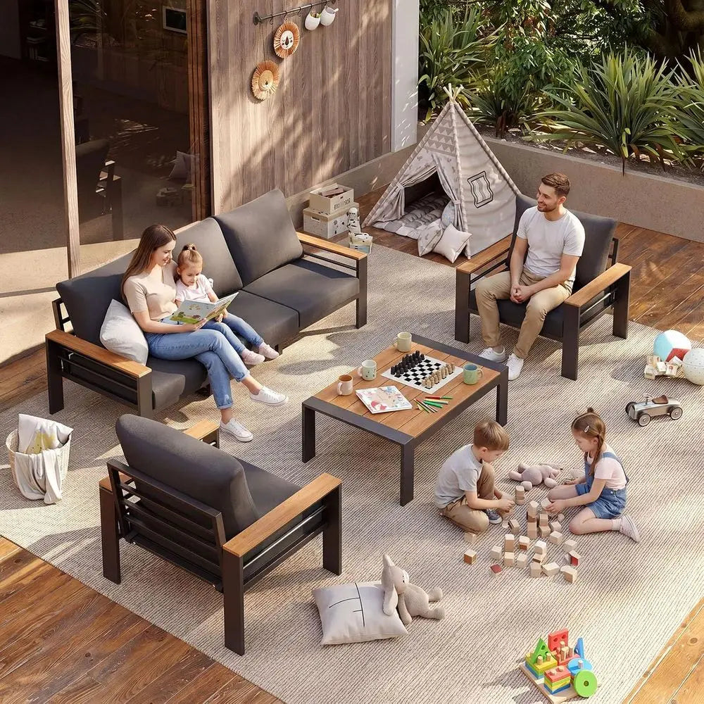 5-Piece Outdoor Sectional Set with Thick Cushions, Waterproof Patio Furniture for Garden and Porch