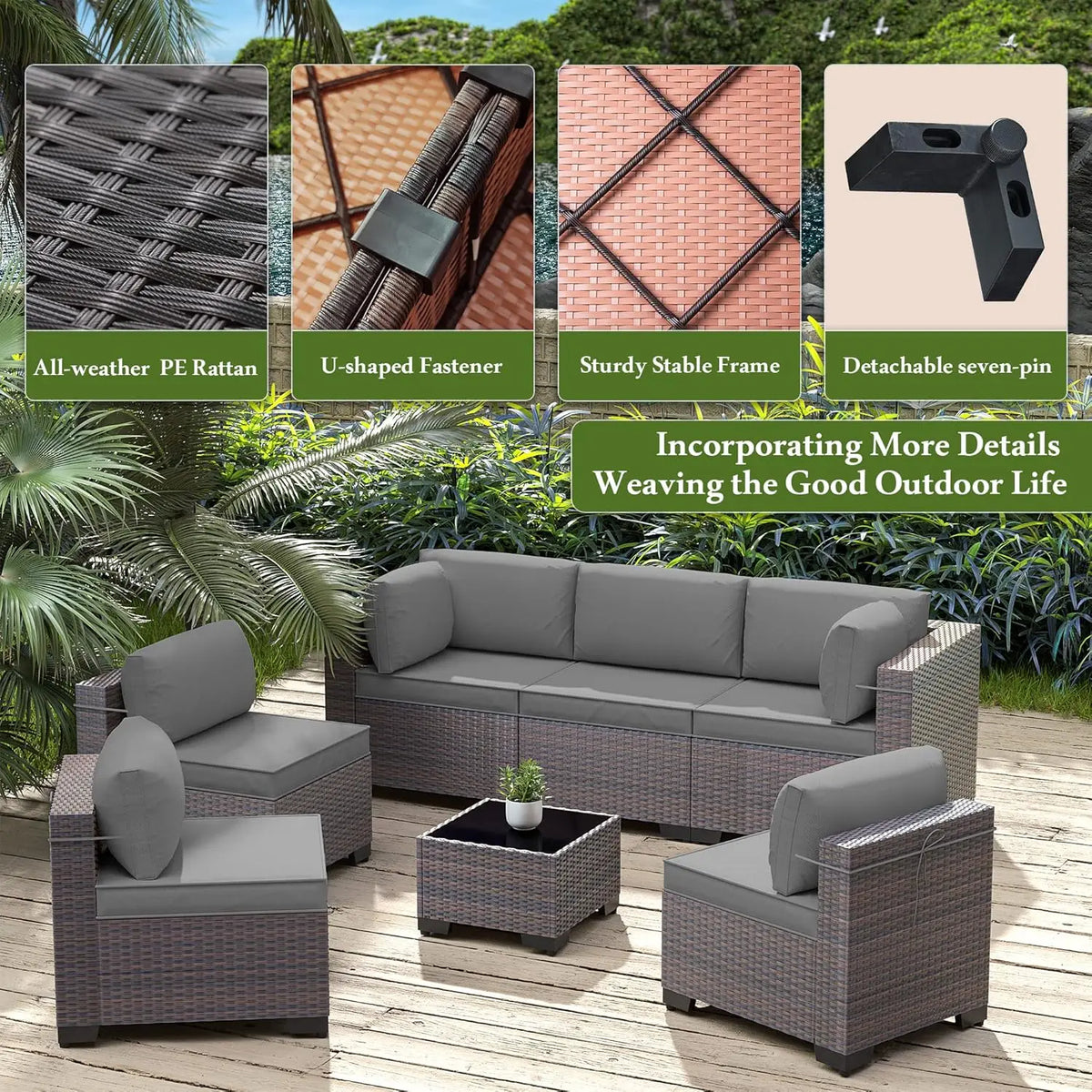 14 Pieces Patio Set, Sectional Furniture Rattan Wicker Set