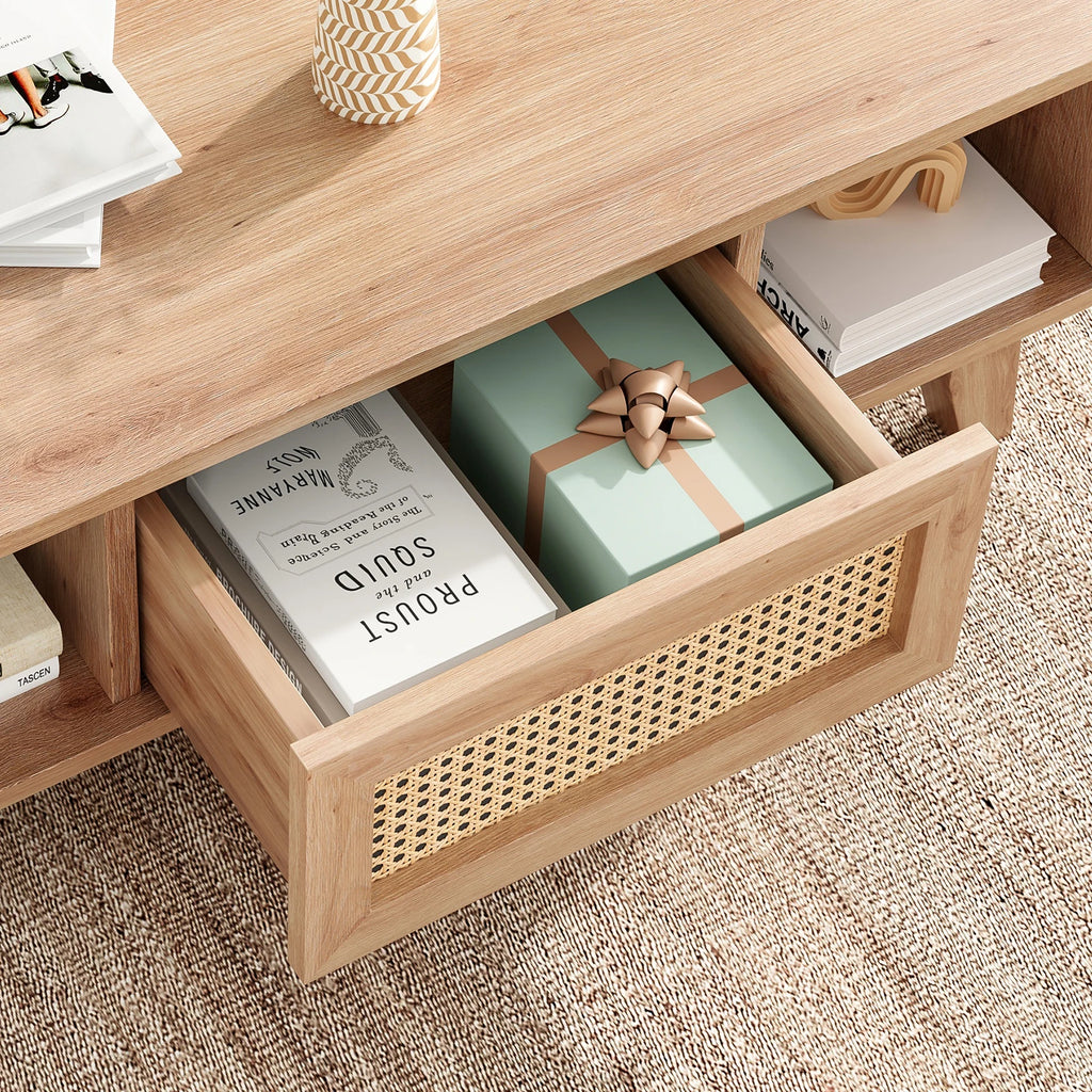 Modern Coffee Table with Rattan Drawer