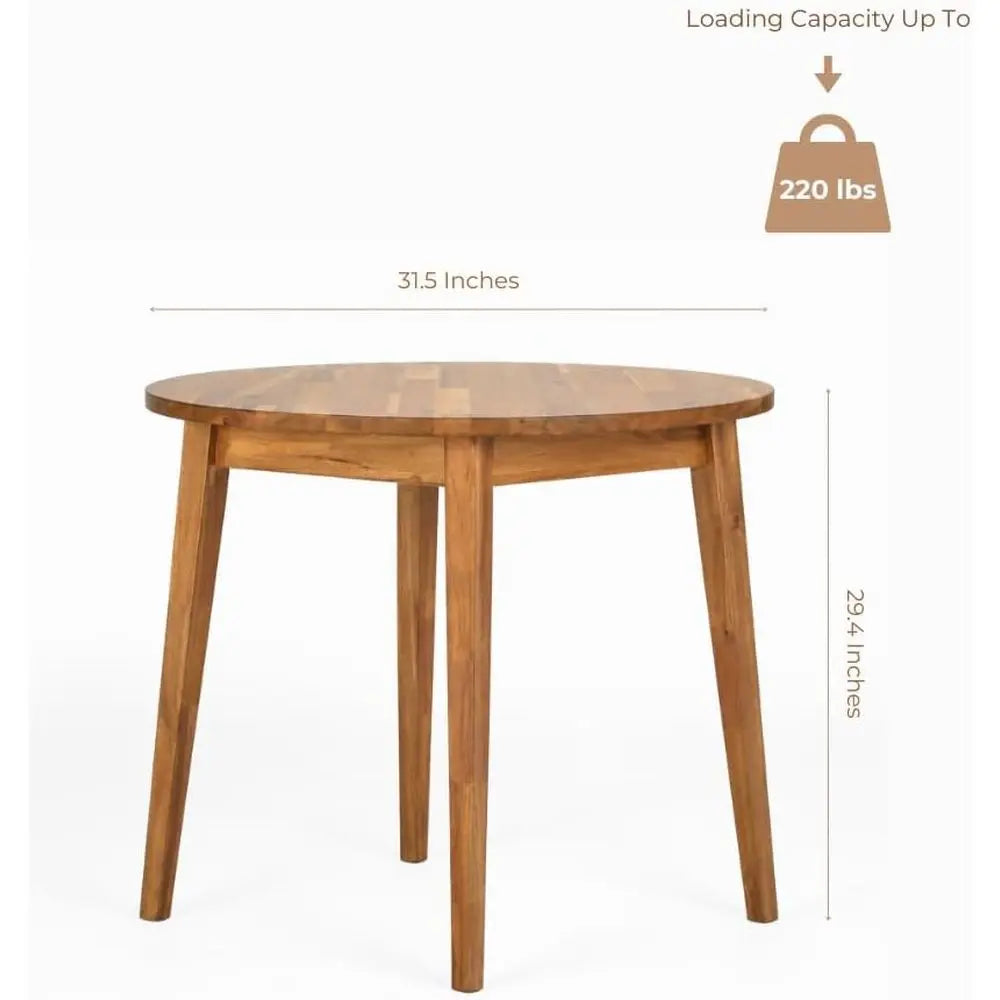 Acacia Wood Round Dining Table 31, Perfect for Dining, Kitchen, Living Spaces - Modern, Scandinavian Style