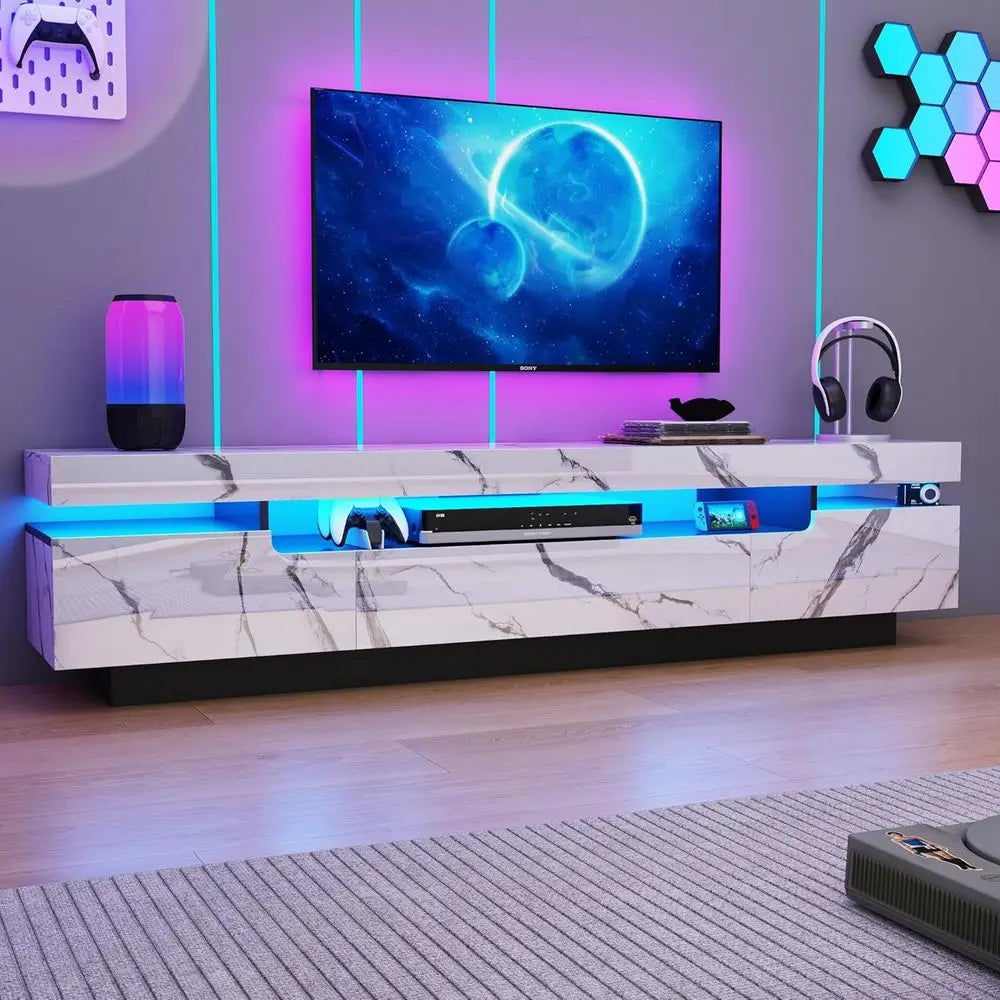 70-80 Inch High Gloss White TV Stand