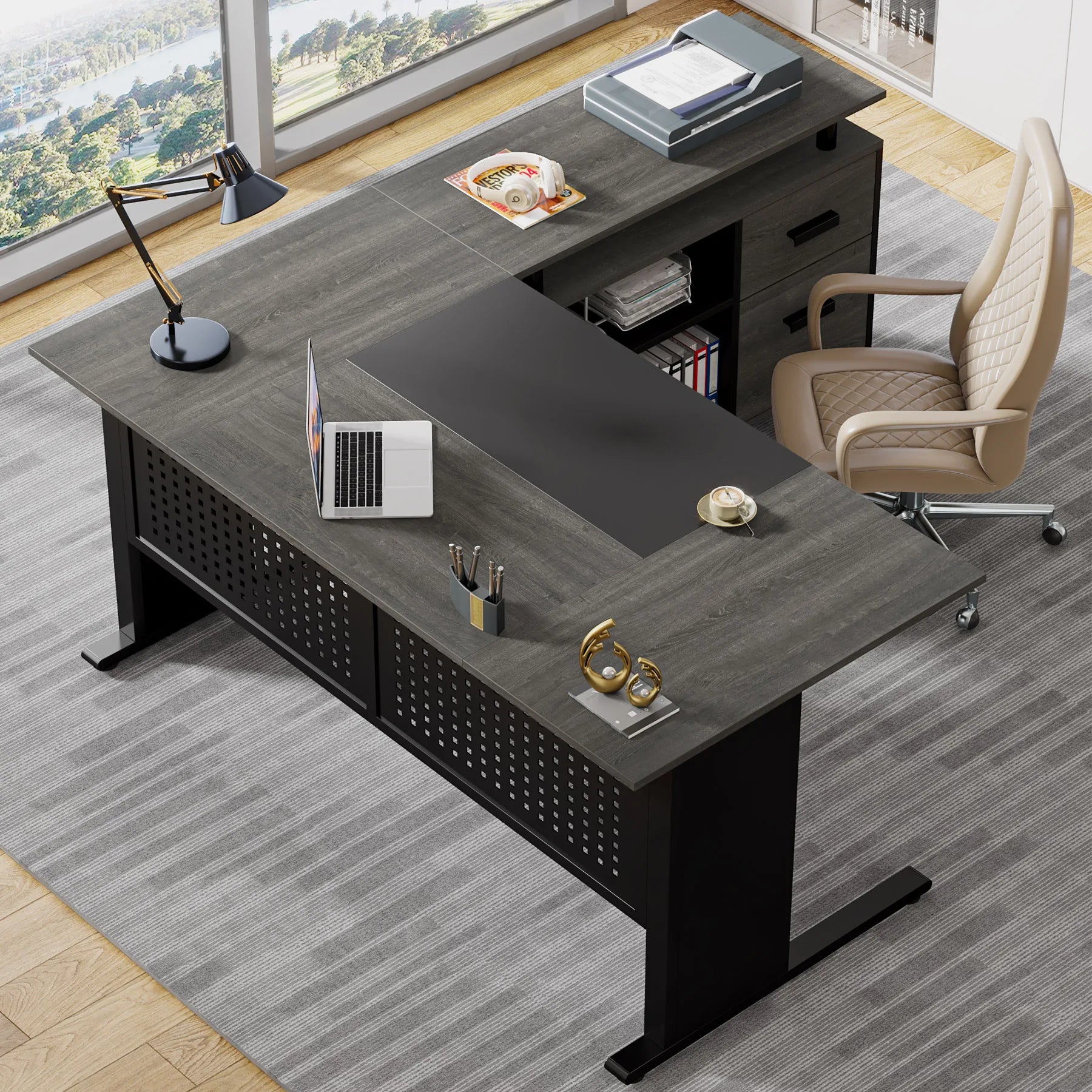 Executive Desk with File Cabinet